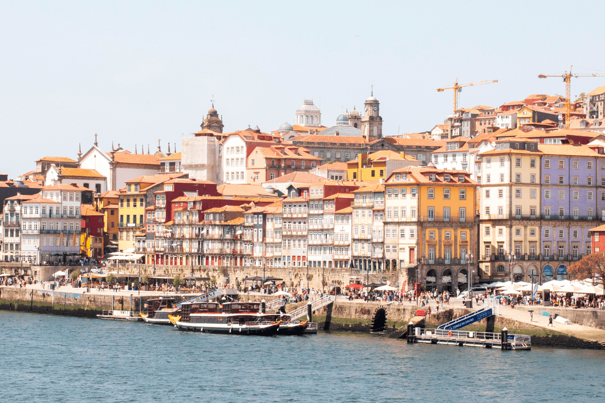 Historic Ribiera waterfront in Porto, Portugal along the Douro River