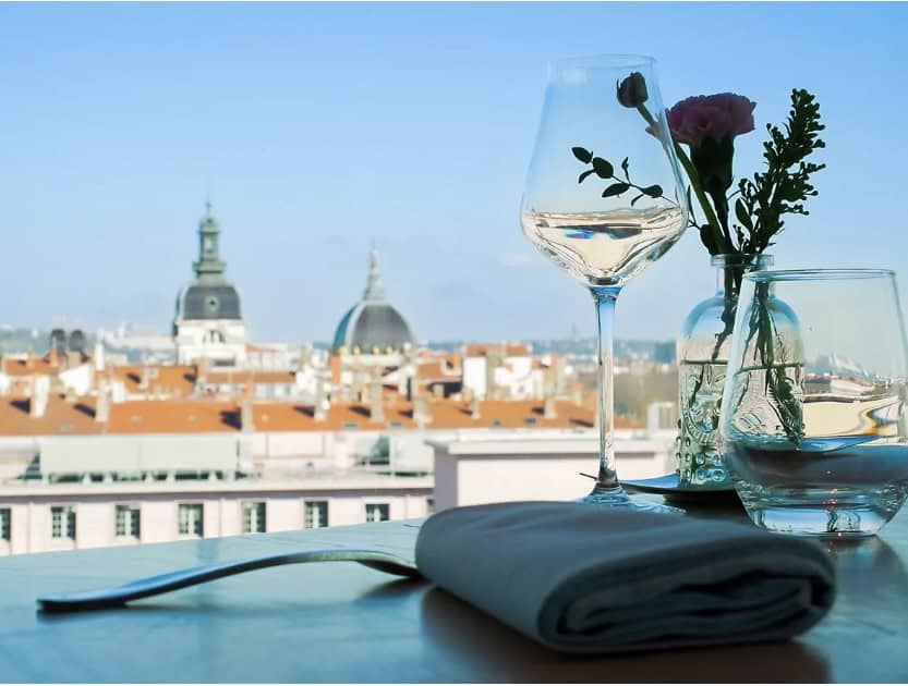 Top floor view from Sofitel Lyon Bellecour of Hotel Dieu and central Lyon buildings on the Presqu'île